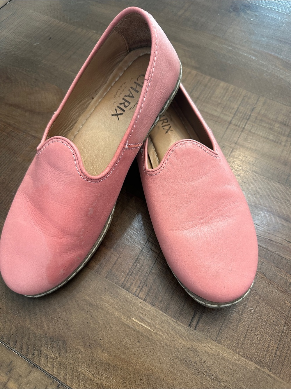 Charix Coral-Pink Slip-On Leather Flats for Women
